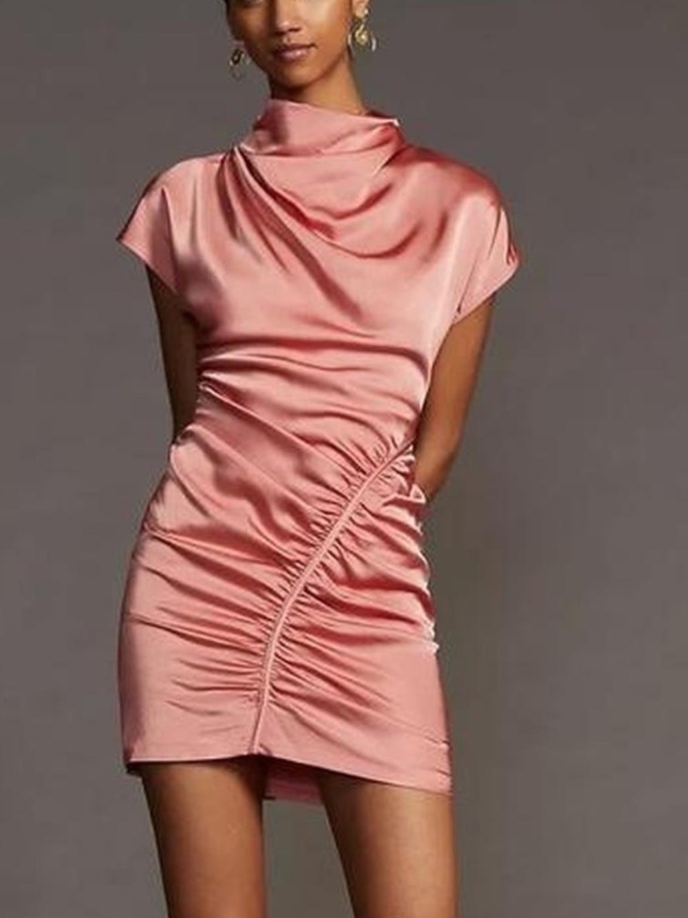 NWT! Anthropologie By Anthropologie Coral Satin Ruched Mini Dress 00 6098